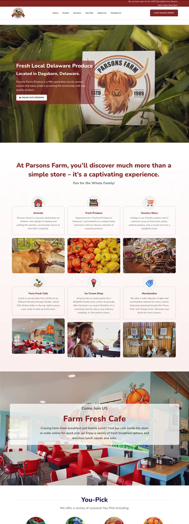 New Parsons Farms website after the rebuild