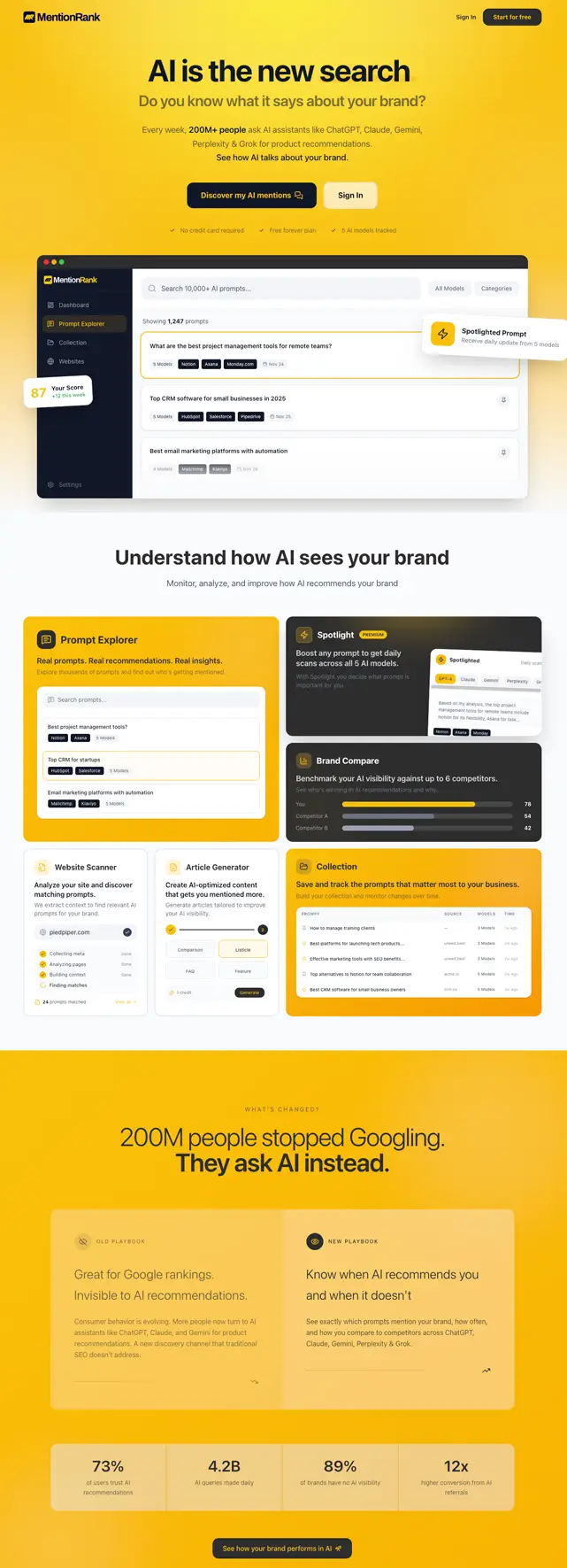 MentionRank MVP landing page and product interface