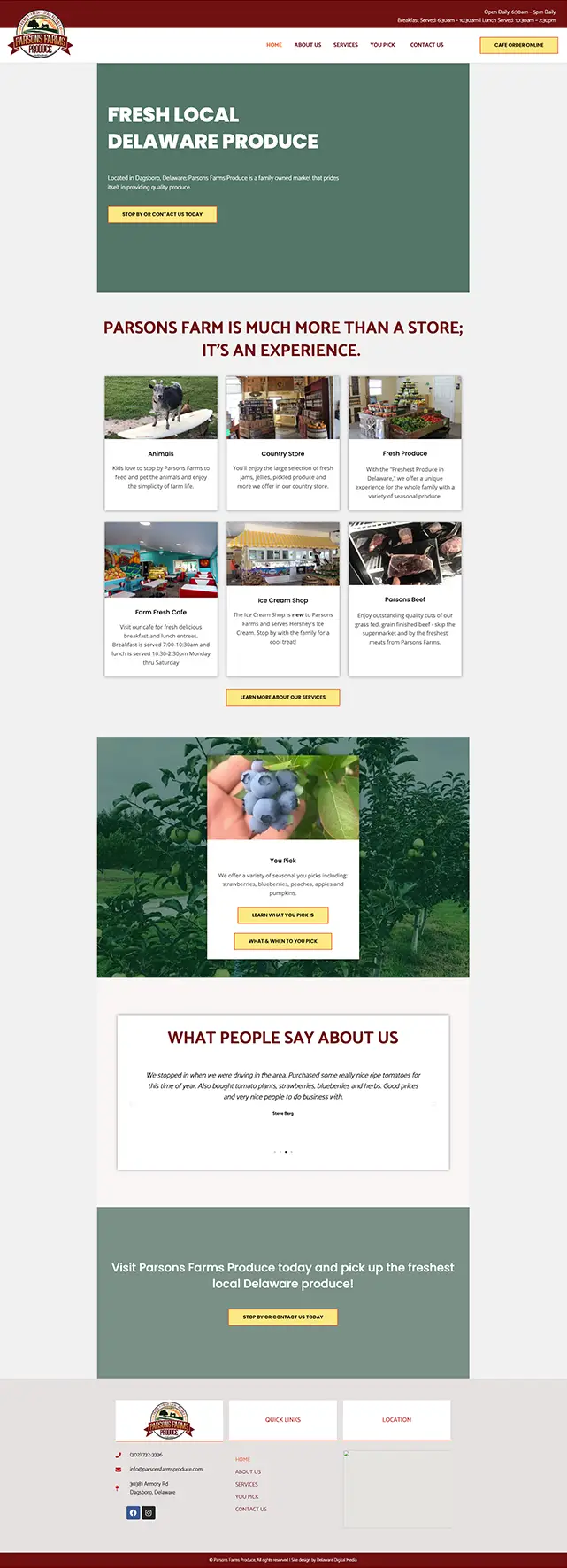 Old Parsons Farms Produce website before the rebuild